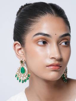CAO JEWELLERY - Long Green Kundan Earrings