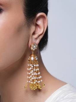 CAO JEWELLERY - White Long Designer Gold Polished Earrings
