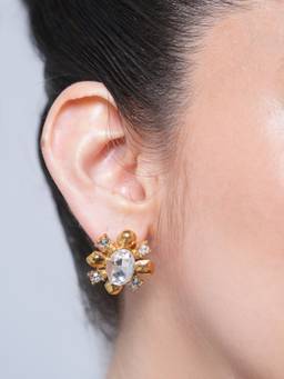 CAO JEWELLERY - White Rhombic Oval Big Cubic Zircon Stud Earrings