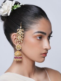 CAO JEWELLERY - Pink Pachi Kundan Long Jhumka Earrings