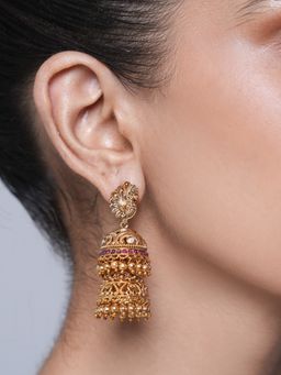 CAO JEWELLERY - Pink Small Antique Double Jhumka Earrings