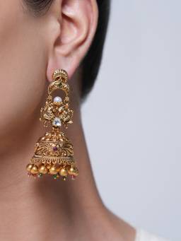 CAO JEWELLERY - White Premium Antique Jhumka Earrings