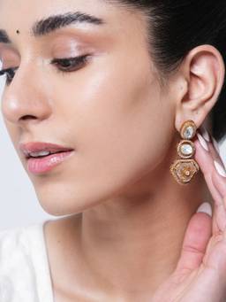 CAO JEWELLERY - White Kundan Gold Polish Earrings