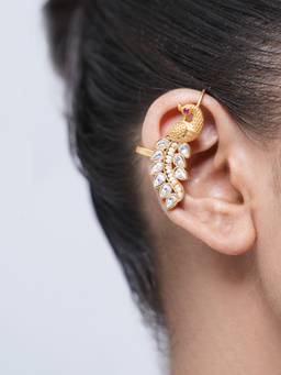 CAO JEWELLERY - Designer White Kundan Peacock Earcuffs