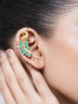 CAO JEWELLERY - Designer Green Kundan Peacock Earcuffs