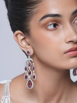 CAO JEWELLERY - Maroon Long Heavy Ad Earrings