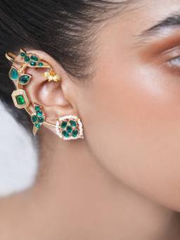 CAO JEWELLERY - Designer Green Peacock Style Earcuffs