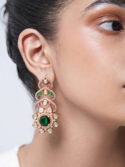 CAO JEWELLERY - Multi-Color Long Kundan Earrings