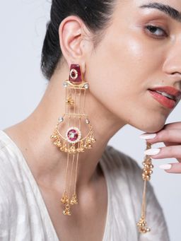 CAO JEWELLERY - Designer Pink Long Ghungroo Earrings