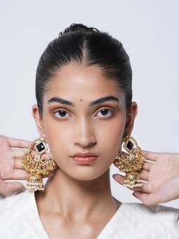 CAO JEWELLERY - Black Stone Heavy Jhumka Earrings