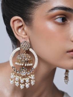 CAO JEWELLERY - White Big Heavy Golden Jhumka Earrings