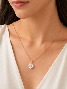 Accessher - Rose Gold-Toned Daisy Necklace for Women