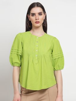 Gipsy - Lime Green Cotton Stripe Blouse