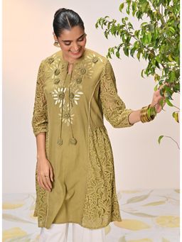 Lakshita - Inaara Moss Green Embroidered Raschel Net Kurta