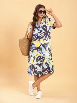 BohoJazz - Linen Shirt Dress With Bold Print