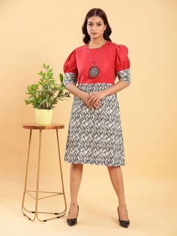 BohoJazz - Fusion Printed Red Linen Sheath Dress
