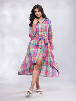 BohoJazz - Pep It Up Hot Pink Check High Low Tunic (Set of 2)