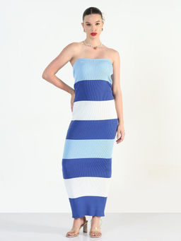 SHOWOFF - Women Striped Blue Bodycon Maxi Dress