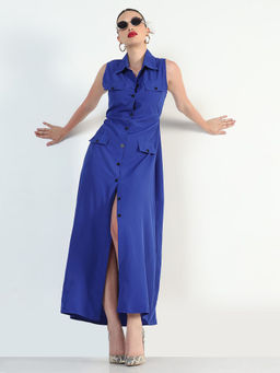 SHOWOFF - Women Blue Shirt Style Maxi Dress