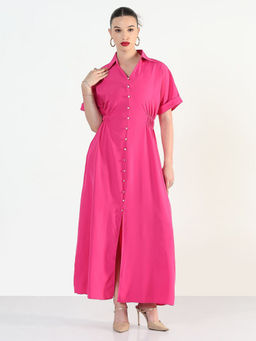 SHOWOFF - Women Pink Shirt Style Maxi Dress