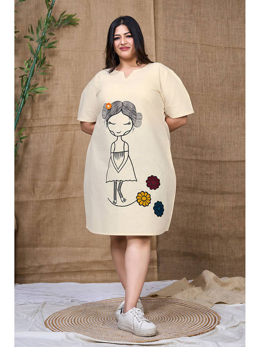 cotton one piece dress knee length Buy Curvy Lane Beige with Embroidery (L) Online lux homecoming dress