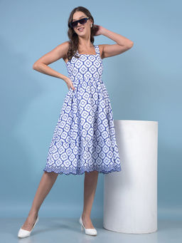 CRIMSOUNE CLUB - Women Blue Embroidered Shoulder Straps Sleeveless A-Line Dress