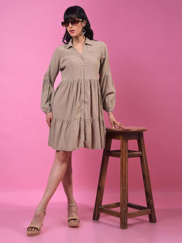 CRIMSOUNE CLUB - Women Beige Jacquard Shirt Dress