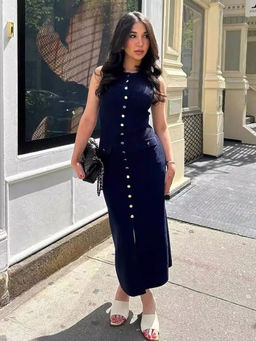 MISS MOSA BY AKANKSHA - Mayra Luxe Soft Knit in Navy Blue Maxi Dress