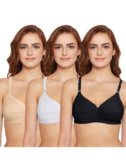 Bodycare - Full Coverage, Non Padded Solid Color Bra in Pack of 3-6801 - Multi-Color