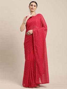 VAIRAGEE - Red Abstract Sequinned Saree with Unstitched Blouse