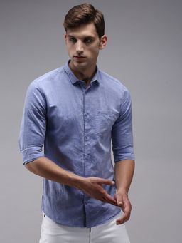 SHOWOFFFF - Men Blue Collar Neck Solid Comfort Fit Shirt