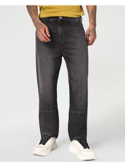 Bewakoof - Mens Charcoal Grey Washed Straight Fit Mid-Rise Jeans