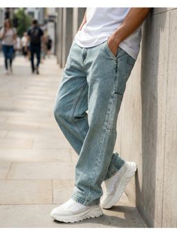 Bewakoof - Mens Light Blue Washed Baggy Fit Mid-Rise Jeans