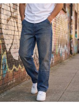 Bewakoof - Mens Indigo Blue Washed Straight Fit Mid-Rise Jeans