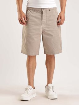 Calvin Klein - Beige Oversized-Fit Solid Mid Rise Shorts