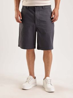 Calvin Klein - Charcoal Oversized-Fit Solid Mid Rise Shorts