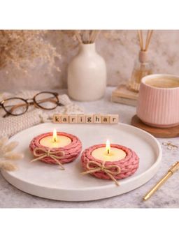 Karighar - Cosy Knot Pink Tealights with Cover (Pack of 2)