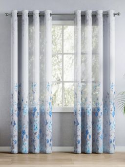 Haus & Kinder - Blue Polyester Sheer Digital Floral Printed Door Curtains (Pack of 2)