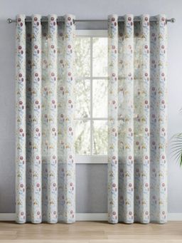 Haus & Kinder - Multi-Color Polyester Sheer Digital Floral Printed Curtains (Pack of 2)