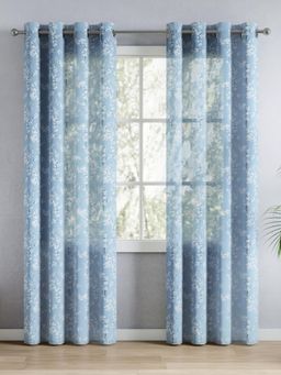 Haus & Kinder - Blue Polyester Sheer Digital Floral Printed Door Curtains (Pack of 2)