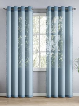 Haus & Kinder - Light Blue Polyester Decorated Solid Sheer Door Curtains (Pack of 2)