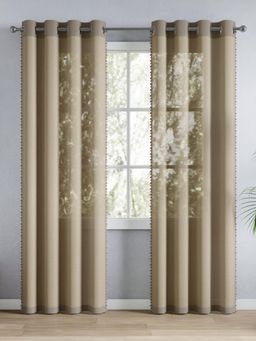Haus & Kinder - Mocha Polyester Decorated Solid Sheer Door Curtains (Pack of 2)