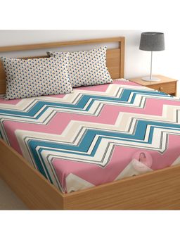 CHHAVI INDIA - Pink Chevron Microfiber King Bedsheet with 2 Pillow Covers