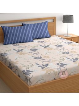 CHHAVI INDIA - Beige Leaf Printed King Bedsheet with 2 Pillow Covers