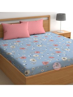 CHHAVI INDIA - Light Blue Floral King Bedsheet with 2 Pillow Covers