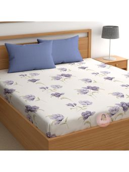 CHHAVI INDIA - Purple Floral Microfiber King Bedsheet with 2 Pillow Covers