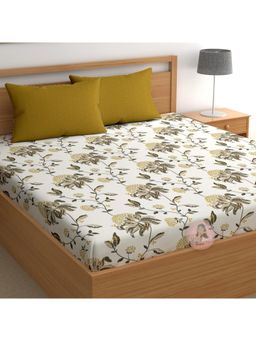 CHHAVI INDIA - Mustard Floral King Bedsheet with 2 Pillow Covers