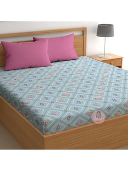 CHHAVI INDIA - Pastel Blue Floral King Bedsheet with 2 Pillow Covers