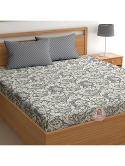 CHHAVI INDIA - Grey Floral Microfiber King Bedsheet with 2 Pillow Covers