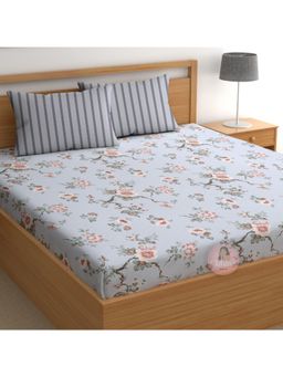 CHHAVI INDIA - Blue Floral King Bedsheet with 2 Pillow Covers